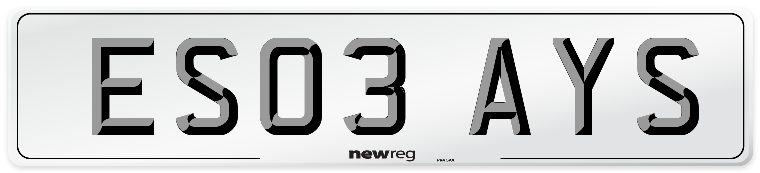 ES03 AYS Number Plate from New Reg